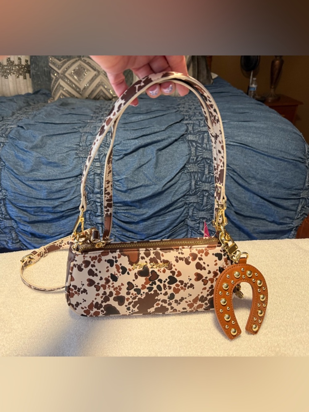 NWT Betsey Johnson cow print crossbody bag